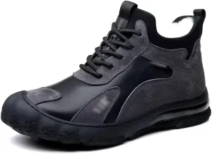 Winter Warm Leather Shoes Men's Cotton Shoes High Top Plus Fleece Sneakers Casual Woolen Leather Boots Men(41 Code)