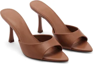 Women Heeled Mules Pointed Peep Toe Stiletto High Heel Slip on Backless Summer Mules Slide Sandals Fashion Dress Shoes