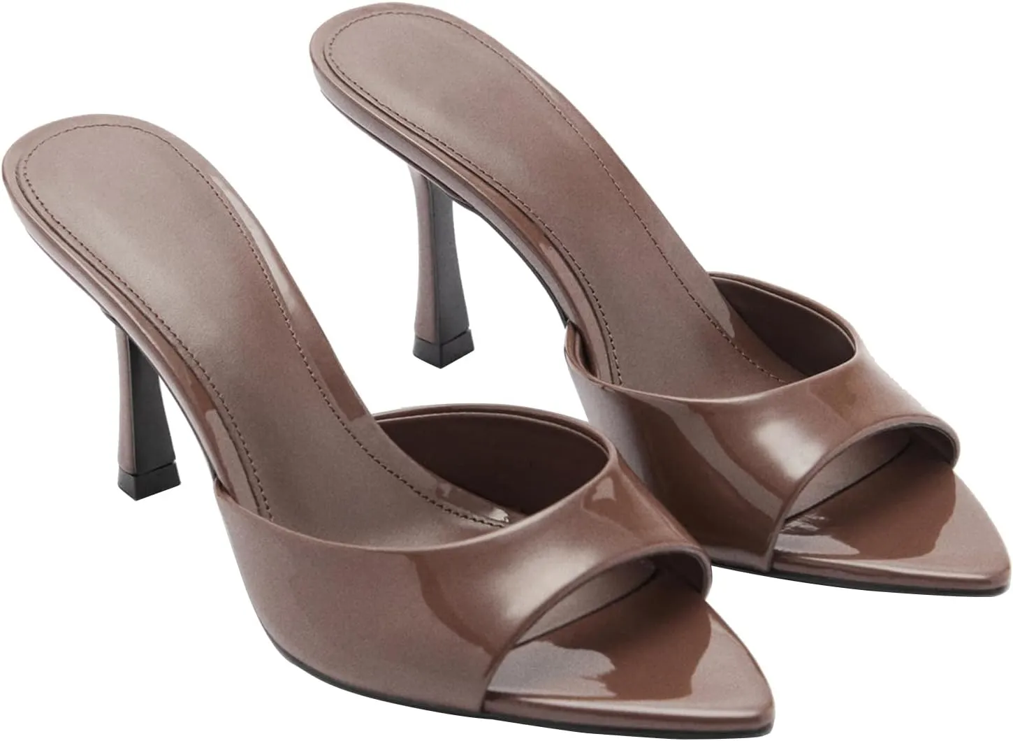 Women Heeled Mules Pointed Peep Toe Stiletto High Heel Slip on Backless Summer Mules Slide Sandals Fashion Dress Shoes