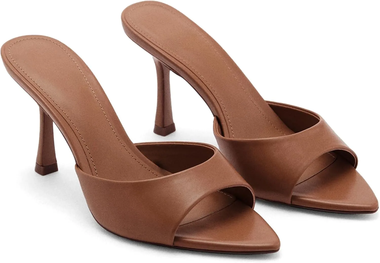Women Heeled Mules Pointed Peep Toe Stiletto High Heel Slip on Backless Summer Mules Slide Sandals Fashion Dress Shoes