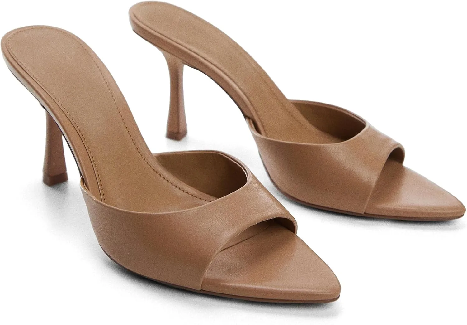 Women Heeled Mules Pointed Peep Toe Stiletto High Heel Slip on Backless Summer Mules Slide Sandals Fashion Dress Shoes