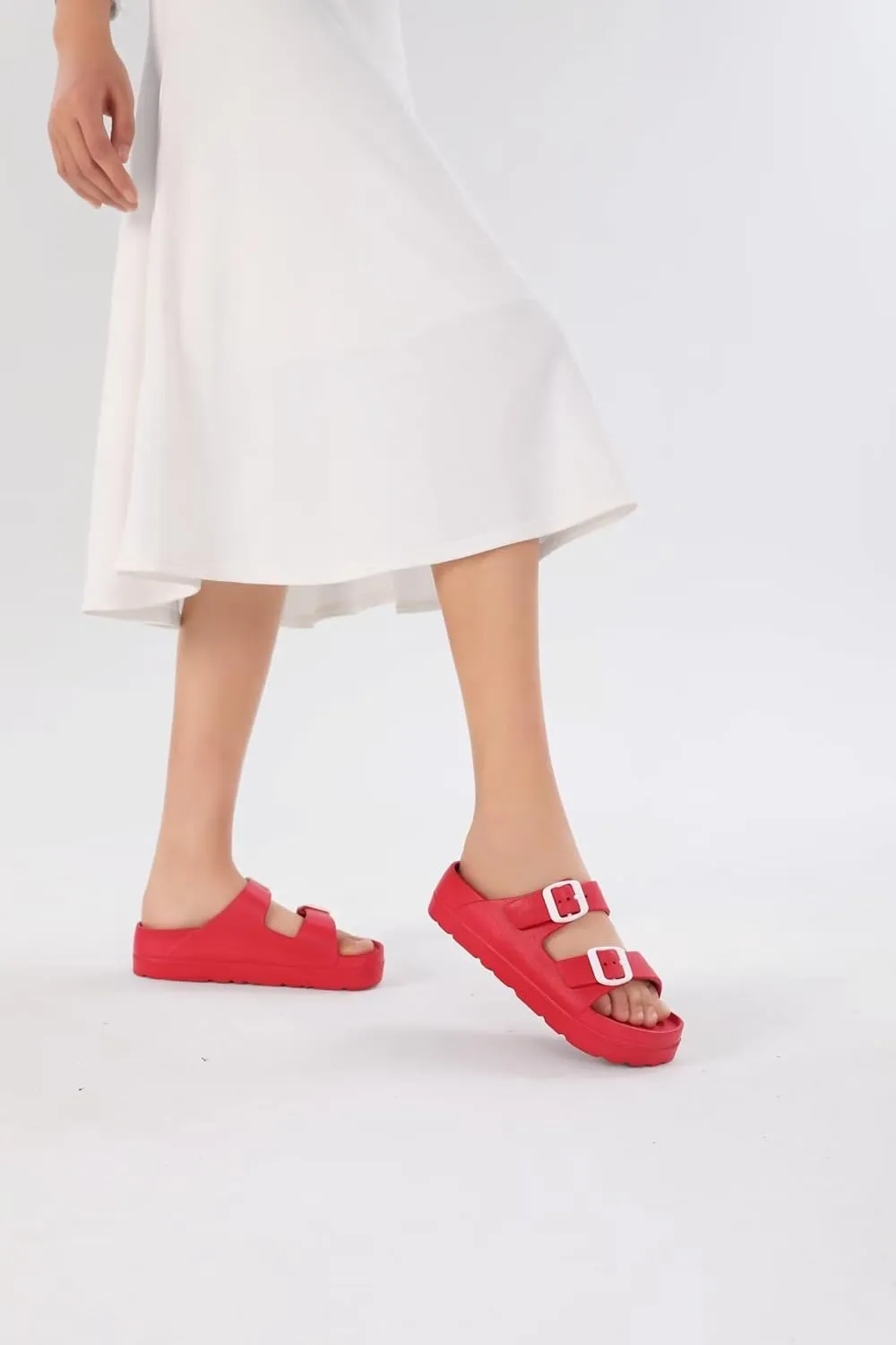 Women Platform Sandals with Arch Support, Adjustable Double Buckle Slide for Woman, Summer Vacation Sandal for Beach,Garden,Pool,Easy Street, Sandalias de Plataforma Para Mujer
