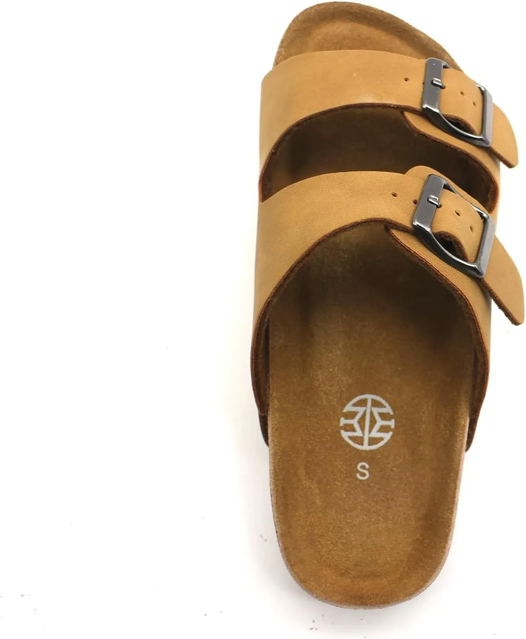 Women's Adjustable Double Buckle Brown Slide Sandal, Comfortable Cork Footbed Sandals for Men and Women, with arch support