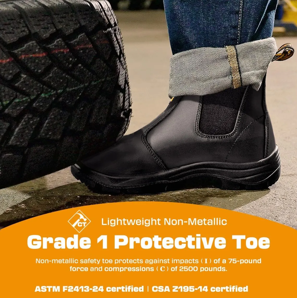 Women's ASTM & CSA Certified Composite Toe Chelsea Work Boots – 100% Leather, Lightweight, I/C/EH/PR/ESR, Oil/Slip/Heat Resistant, Rubber Outsole, Safety Boots 666