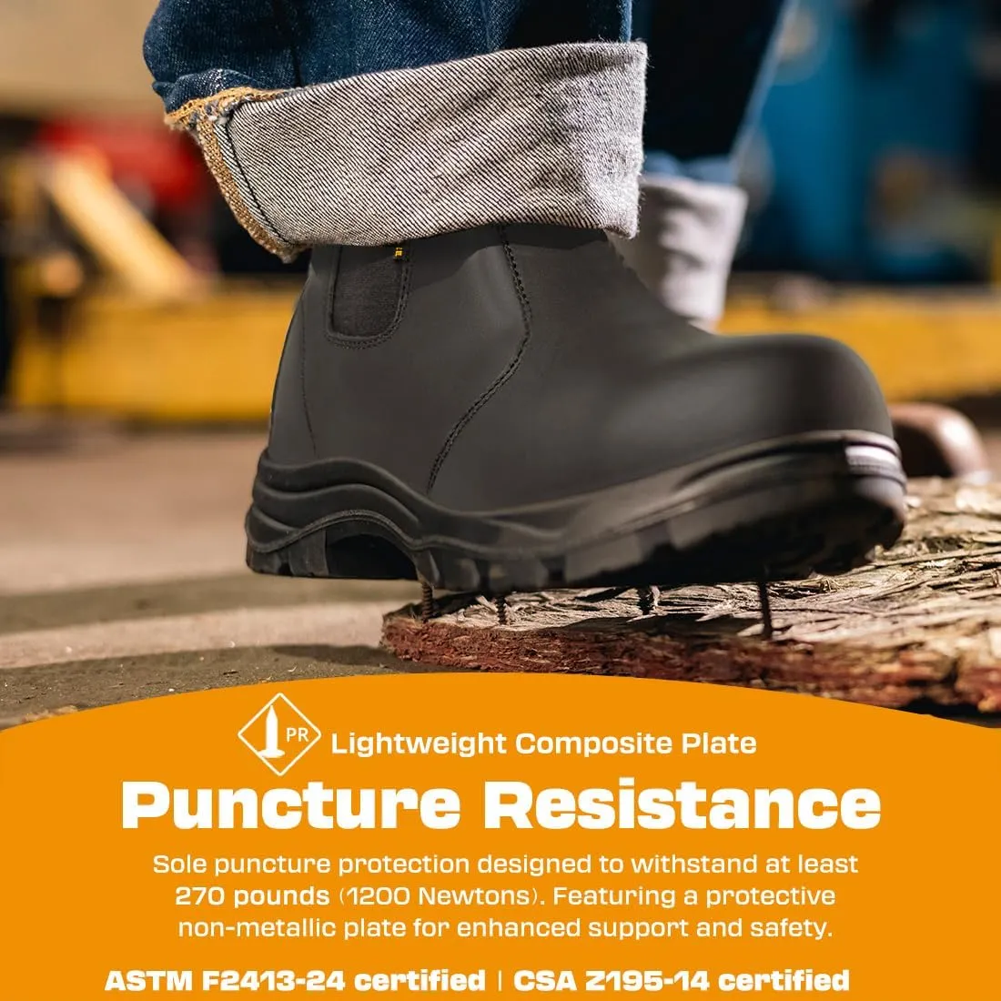 Women's ASTM & CSA Certified Composite Toe Chelsea Work Boots – 100% Leather, Lightweight, I/C/EH/PR/ESR, Oil/Slip/Heat Resistant, Rubber Outsole, Safety Boots 666