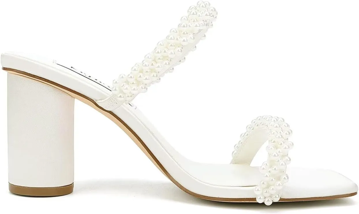 Women’s Block Heel Slip-on Sandals Two Strap Mules Wedding Party Heeled Sandals Open Toe Dress Shoes