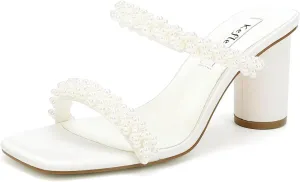 Women’s Block Heel Slip-on Sandals Two Strap Mules Wedding Party Heeled Sandals Open Toe Dress Shoes