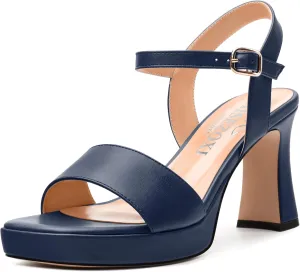 Womens Block High Heel Platform Sandals, Open Toe Ankle Strap Comfort Sandals, Womens Dressy Sandals