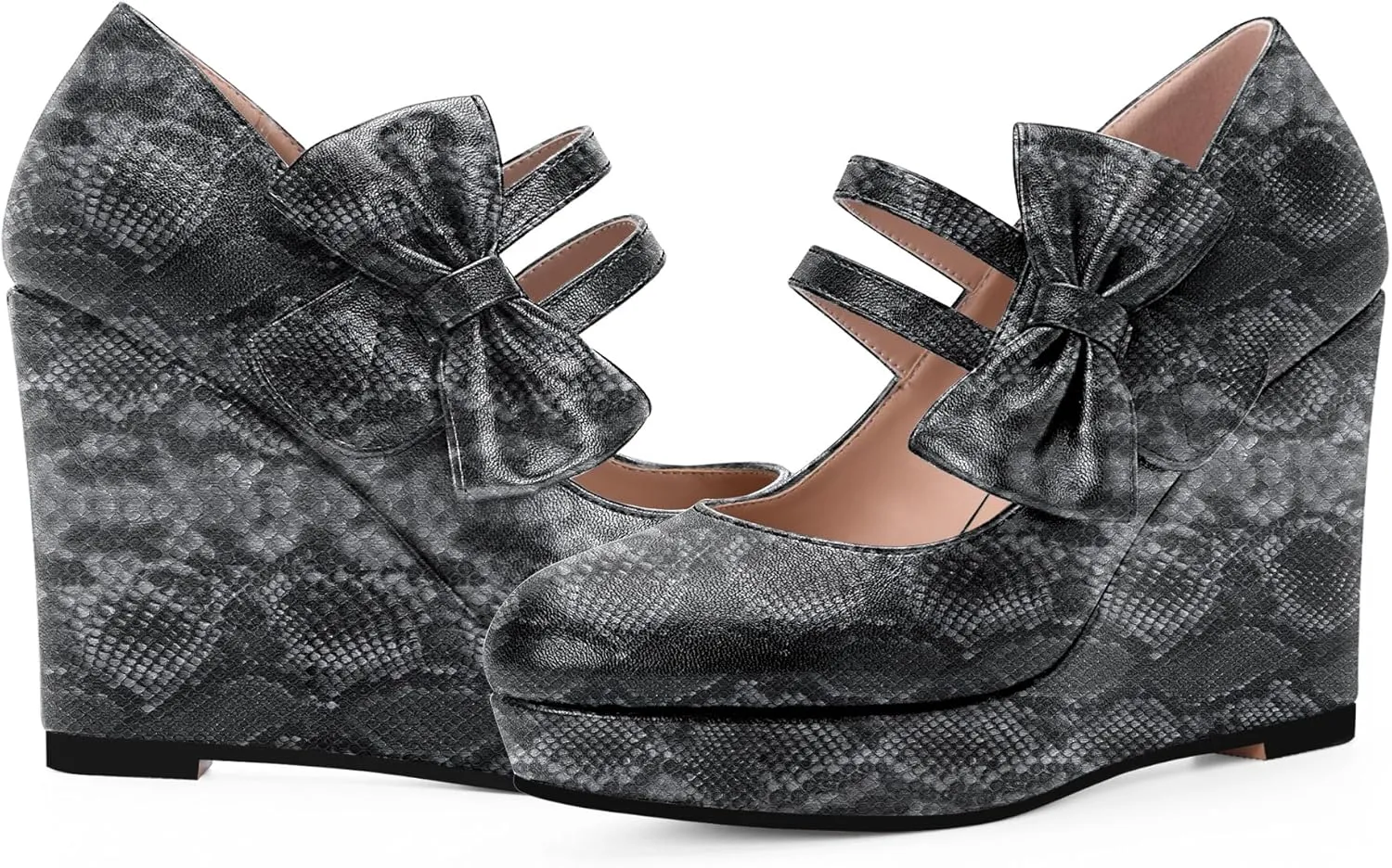 Women's Bow Closed Toe Hook Loop Platform High Heel Wedges Sandals Comfortable Mary Janes Pumps