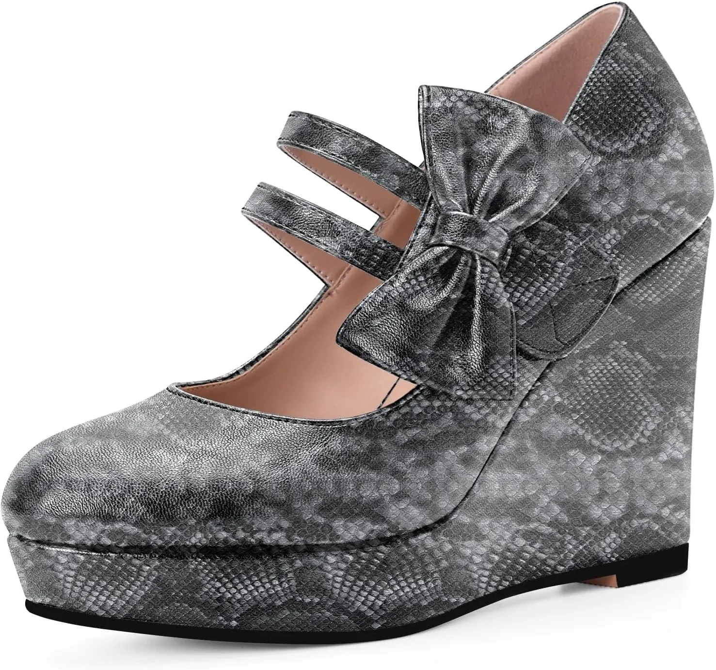 Women's Bow Closed Toe Hook Loop Platform High Heel Wedges Sandals Comfortable Mary Janes Pumps