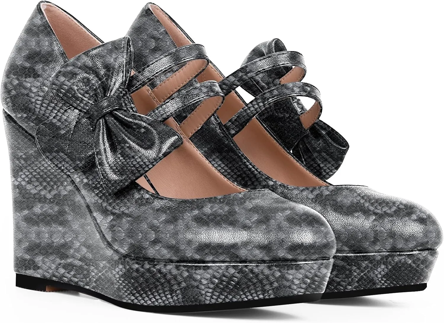 Women's Bow Closed Toe Hook Loop Platform High Heel Wedges Sandals Comfortable Mary Janes Pumps