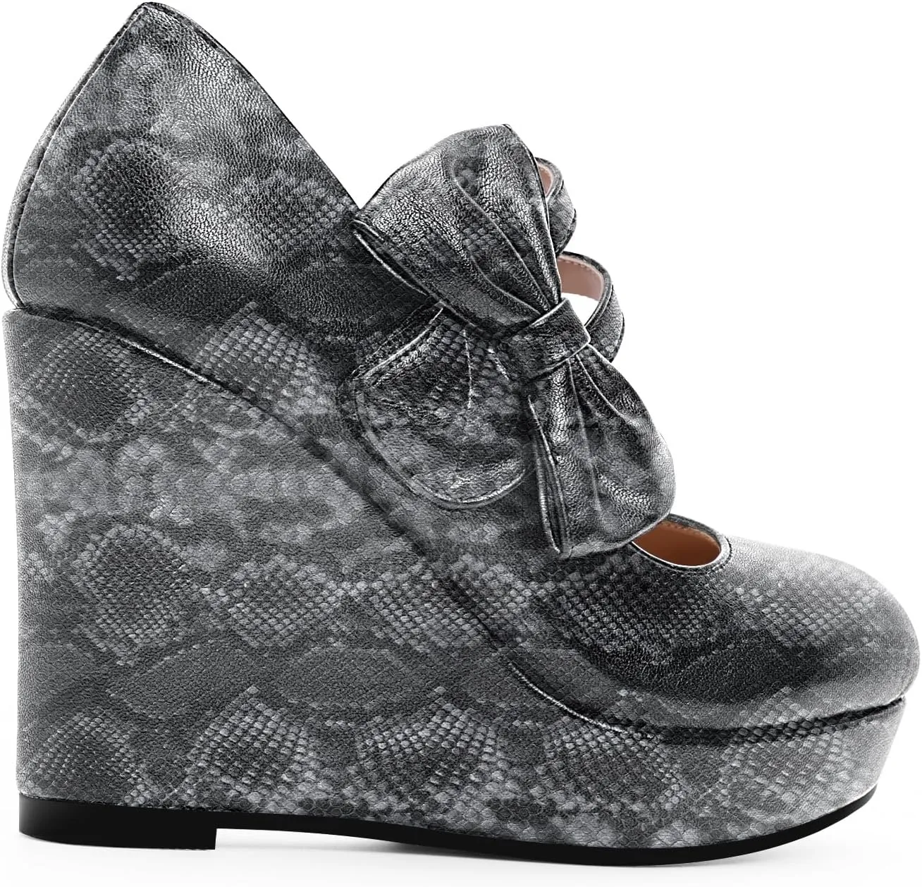 Women's Bow Closed Toe Hook Loop Platform High Heel Wedges Sandals Comfortable Mary Janes Pumps