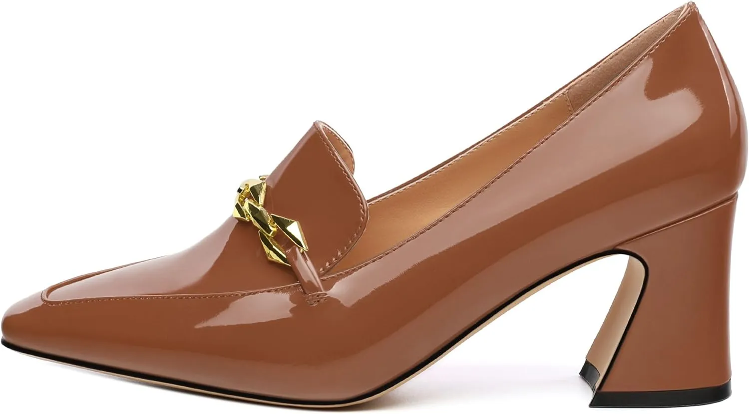 Womens Chunky Block Mid Heel,Patent Square Toe Pumps Slip-on Loafers Shoes Office Basic Classic Shoes 2.5IN