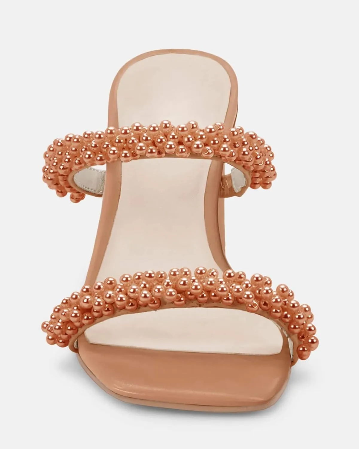 Womens Chunky Heeled Sandals Pearl Strappy Open Square Toe Slip-on Block Heels Backless Mules Shoes