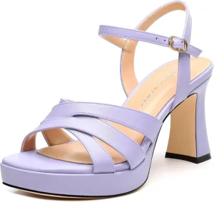 Women's Chunky Platform High Heels Block Heeled Sandals Open Square Toe Ankle Strap Dress Wedding Party Sandal Shoes 3.3''