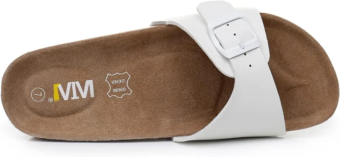 Women's Cork Footbed Sandals Cow Suede Slide Sandals for Women with Adjustable Strap Buckle Open Toe Beach Sandals