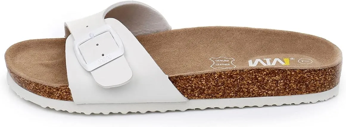 Women's Cork Footbed Sandals Cow Suede Slide Sandals for Women with Adjustable Strap Buckle Open Toe Beach Sandals