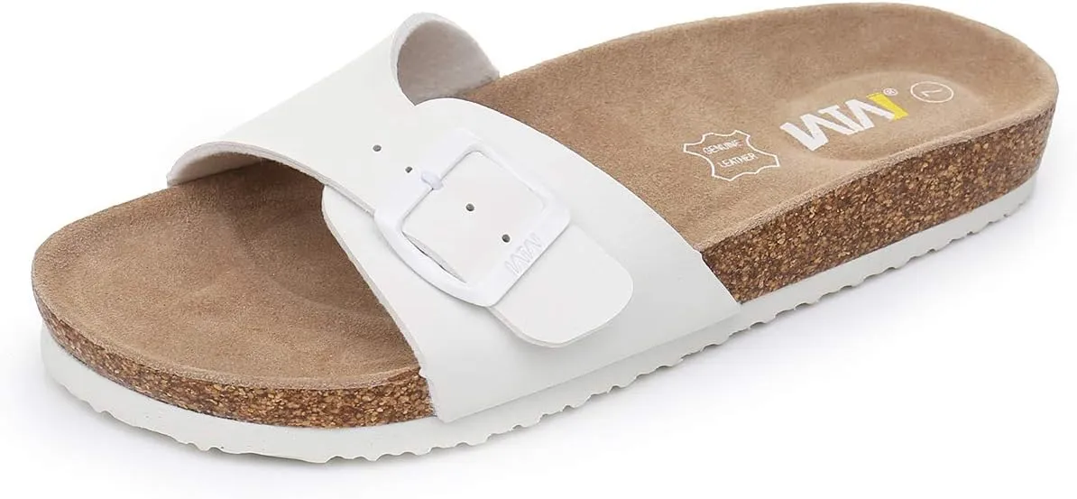 Women's Cork Footbed Sandals Cow Suede Slide Sandals for Women with Adjustable Strap Buckle Open Toe Beach Sandals