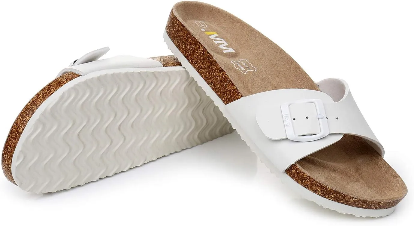 Women's Cork Footbed Sandals Cow Suede Slide Sandals for Women with Adjustable Strap Buckle Open Toe Beach Sandals