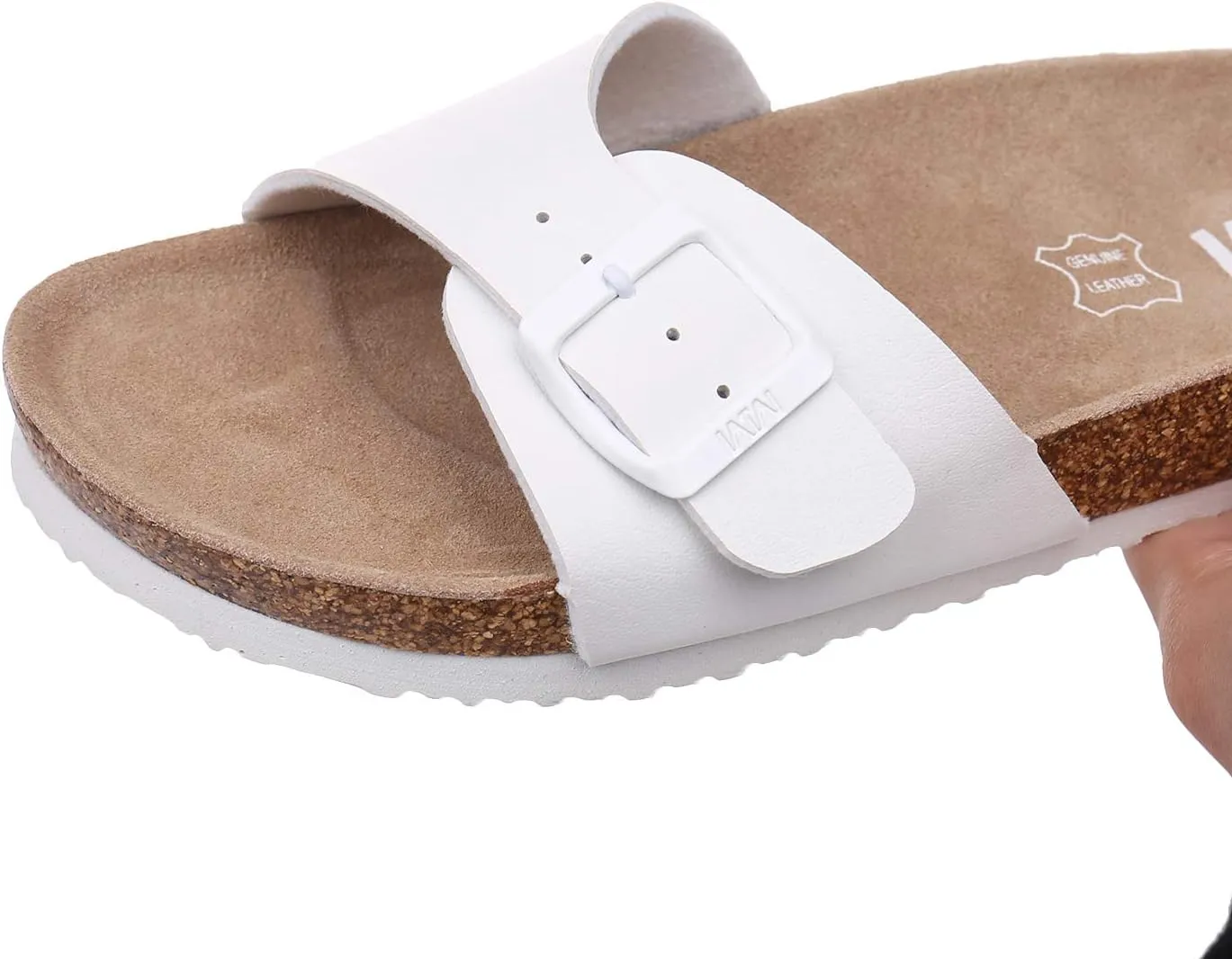 Women's Cork Footbed Sandals Cow Suede Slide Sandals for Women with Adjustable Strap Buckle Open Toe Beach Sandals