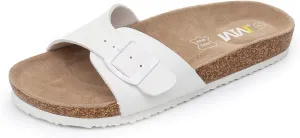 Women's Cork Footbed Sandals Cow Suede Slide Sandals for Women with Adjustable Strap Buckle Open Toe Beach Sandals