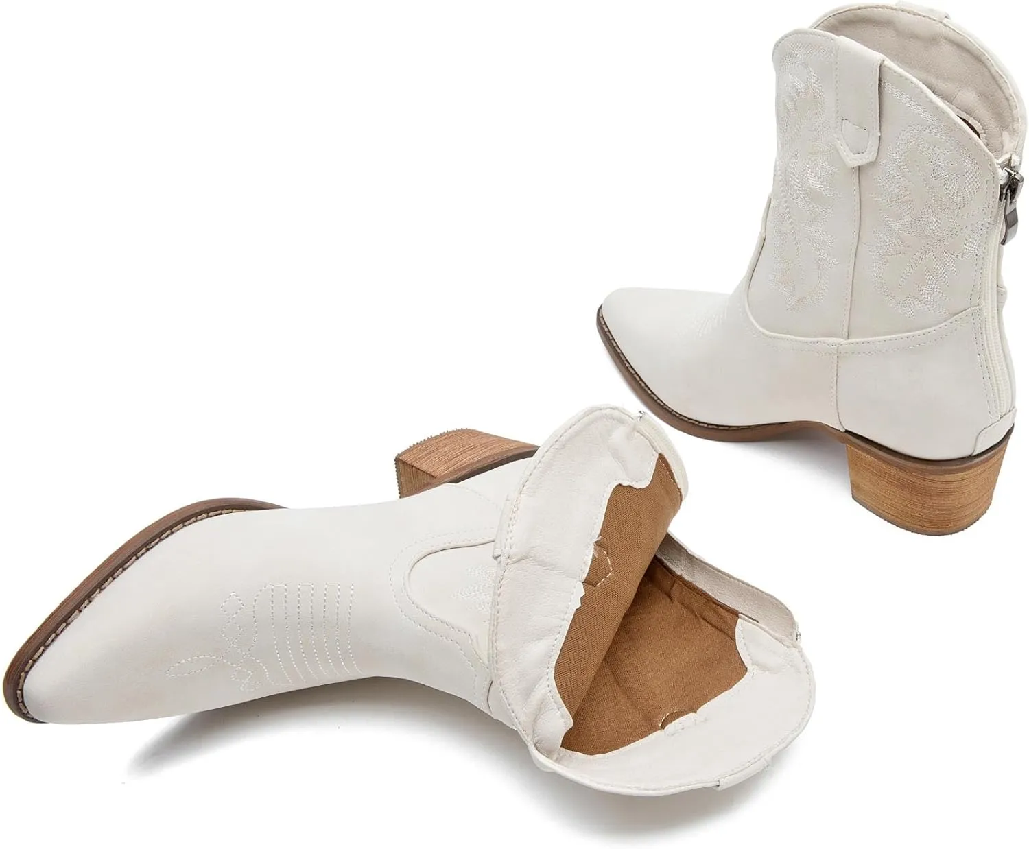 Womens Cowboy Boots Pointed Toe Ankle Boots with Classic Embroidered Chunky Heel Western Boots