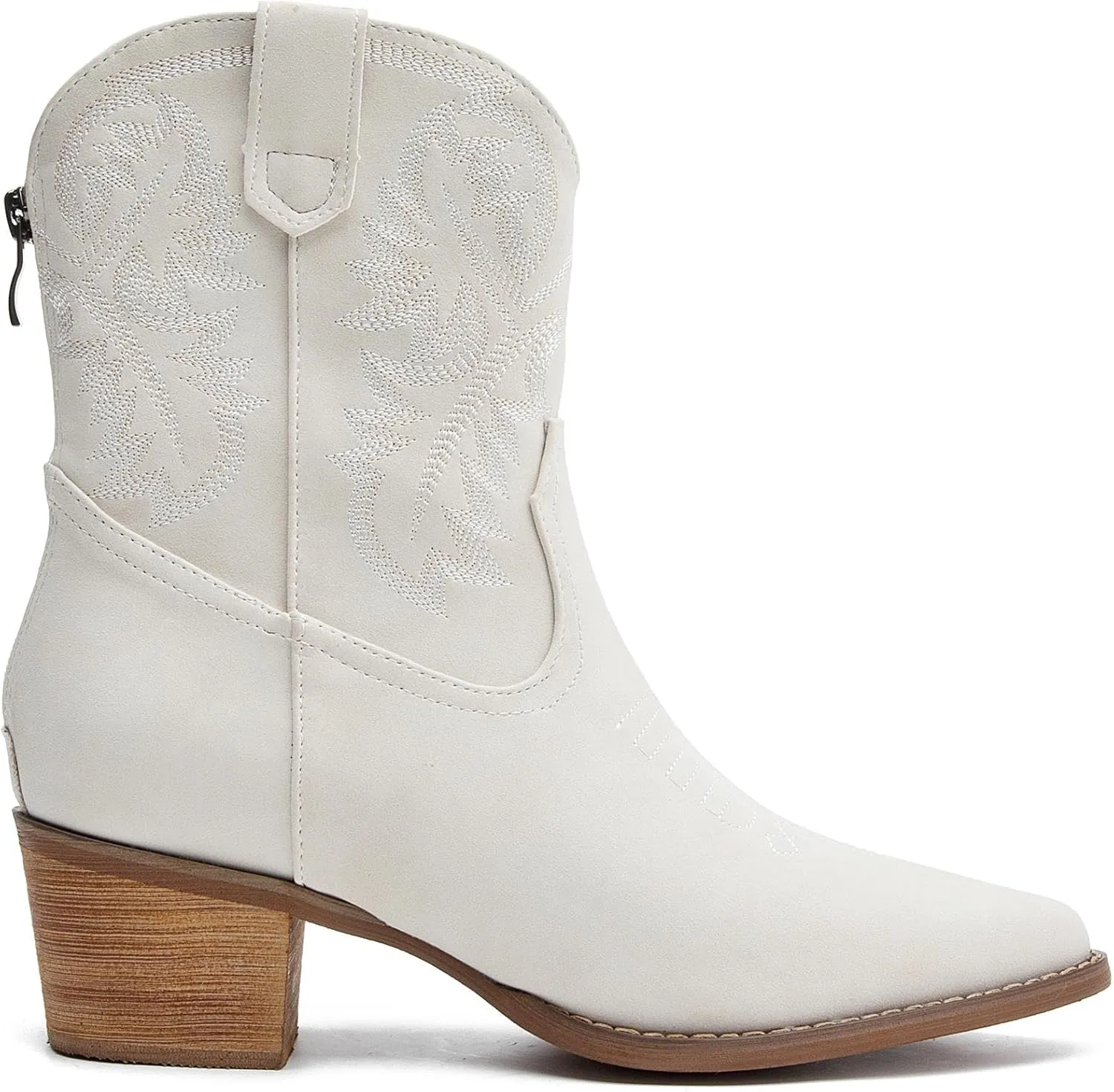 Womens Cowboy Boots Pointed Toe Ankle Boots with Classic Embroidered Chunky Heel Western Boots