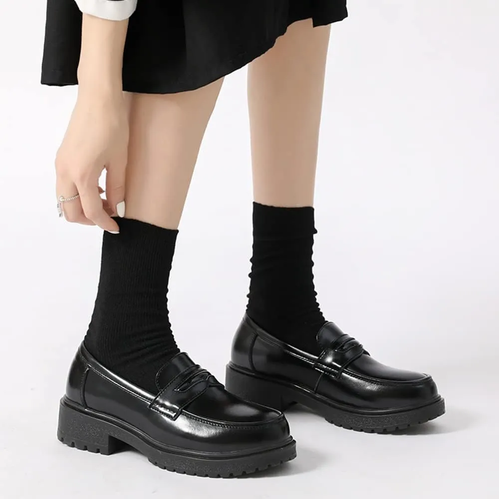 Women's Cowhide Leather Penny Loafers Mori Girl JK Uniform Dress Shoes