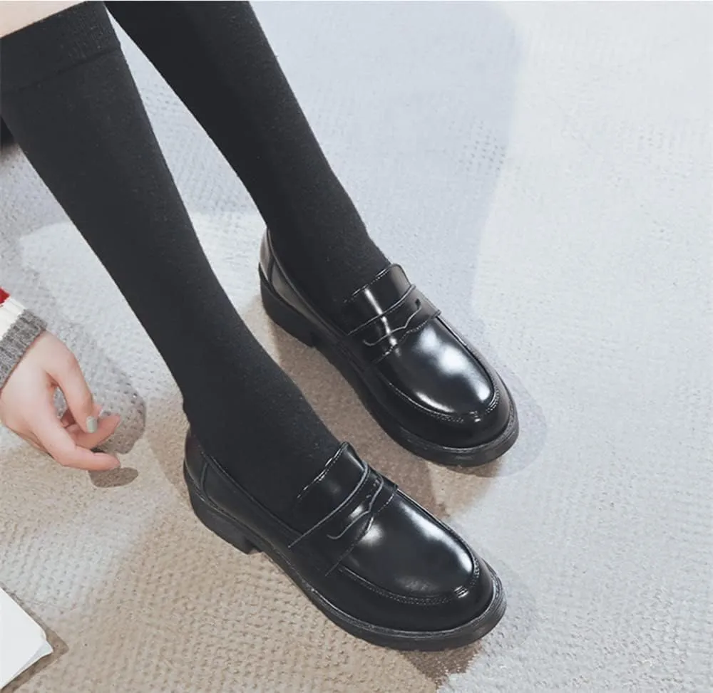 Women's Cowhide Leather Penny Loafers Mori Girl JK Uniform Dress Shoes