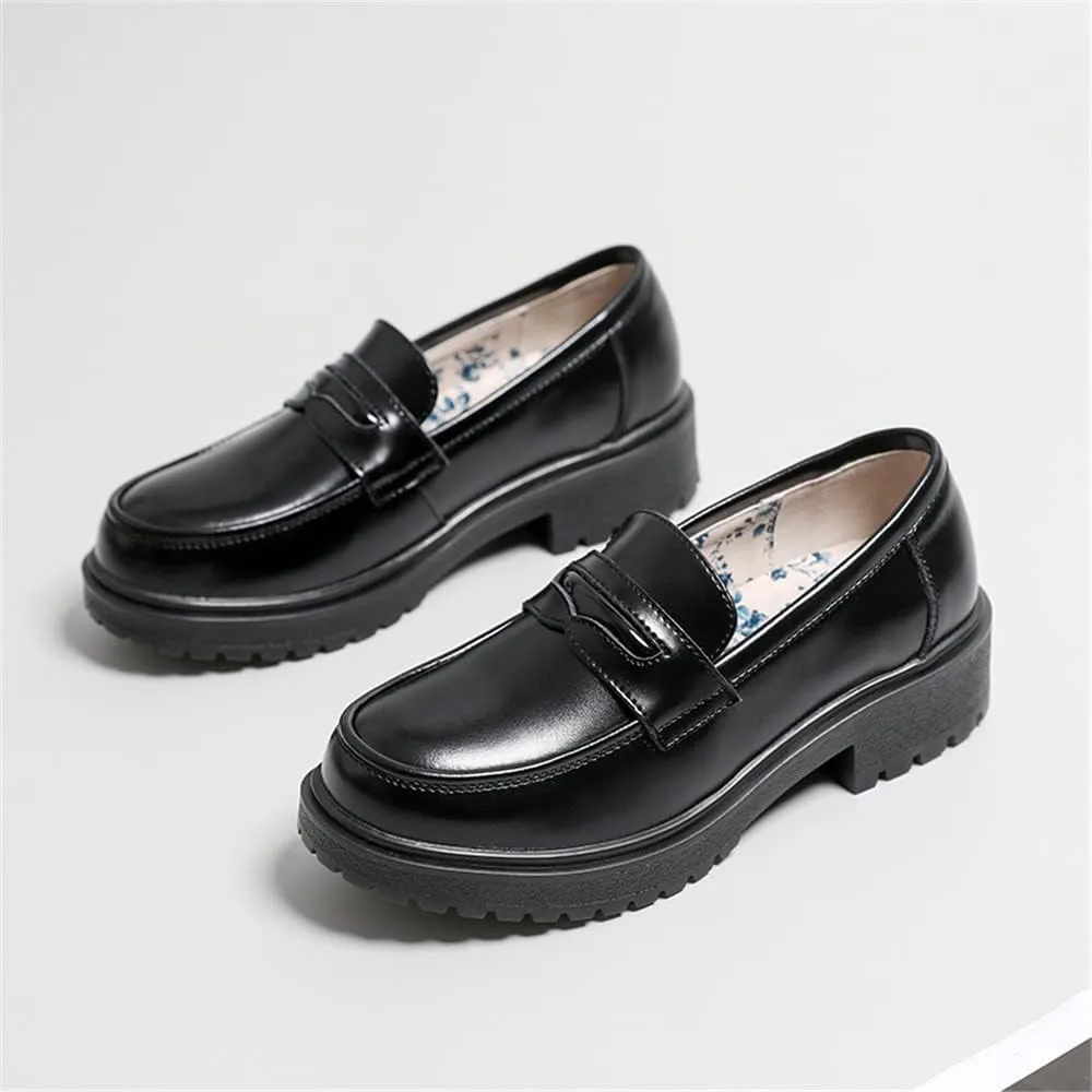 Women's Cowhide Leather Penny Loafers Mori Girl JK Uniform Dress Shoes