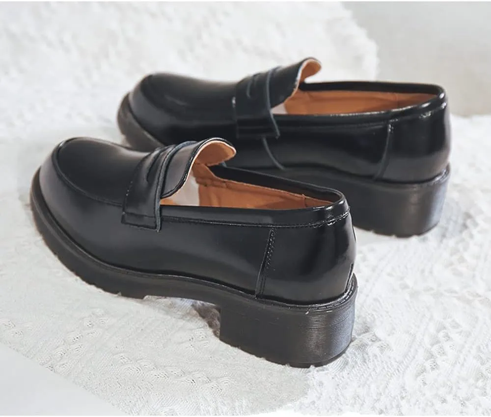 Women's Cowhide Leather Penny Loafers Mori Girl JK Uniform Dress Shoes