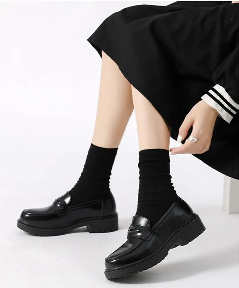 Women's Cowhide Leather Penny Loafers Mori Girl JK Uniform Dress Shoes