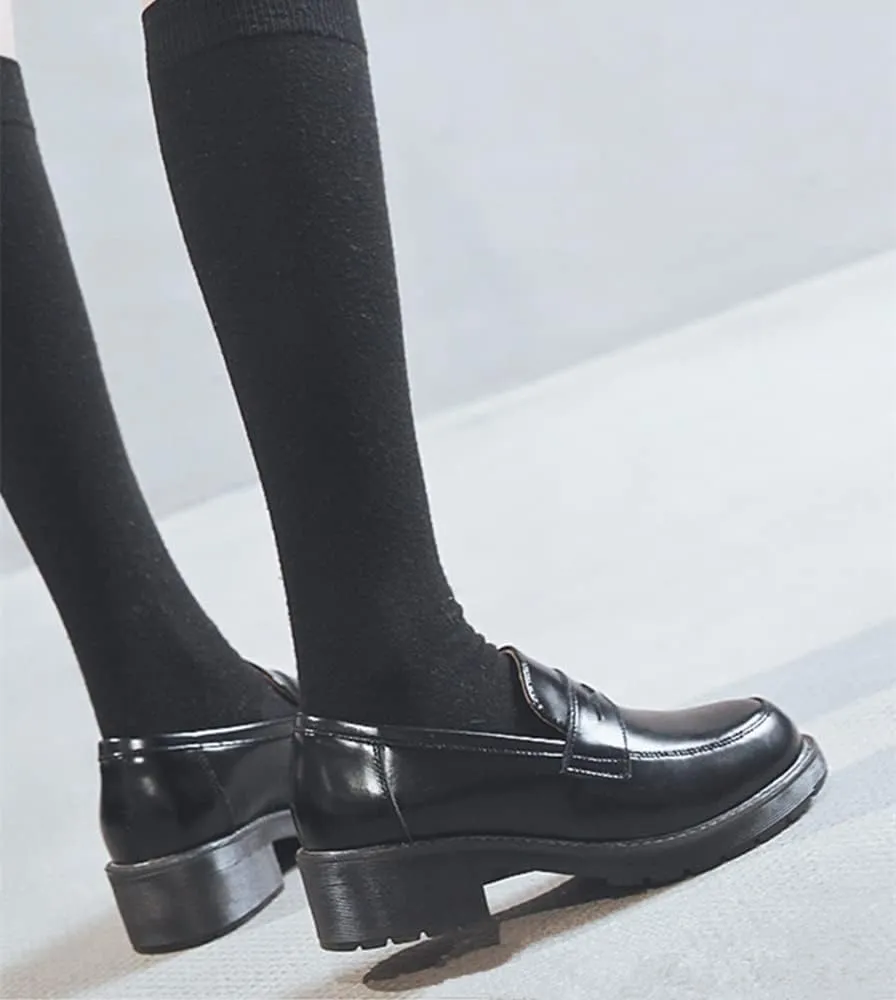 Women's Cowhide Leather Penny Loafers Mori Girl JK Uniform Dress Shoes