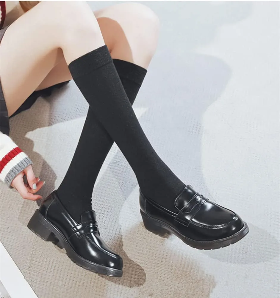Women's Cowhide Leather Penny Loafers Mori Girl JK Uniform Dress Shoes