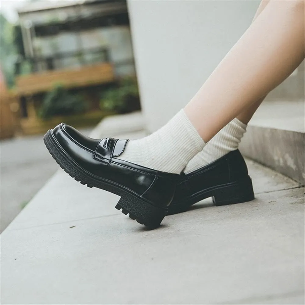 Women's Cowhide Leather Penny Loafers Mori Girl JK Uniform Dress Shoes
