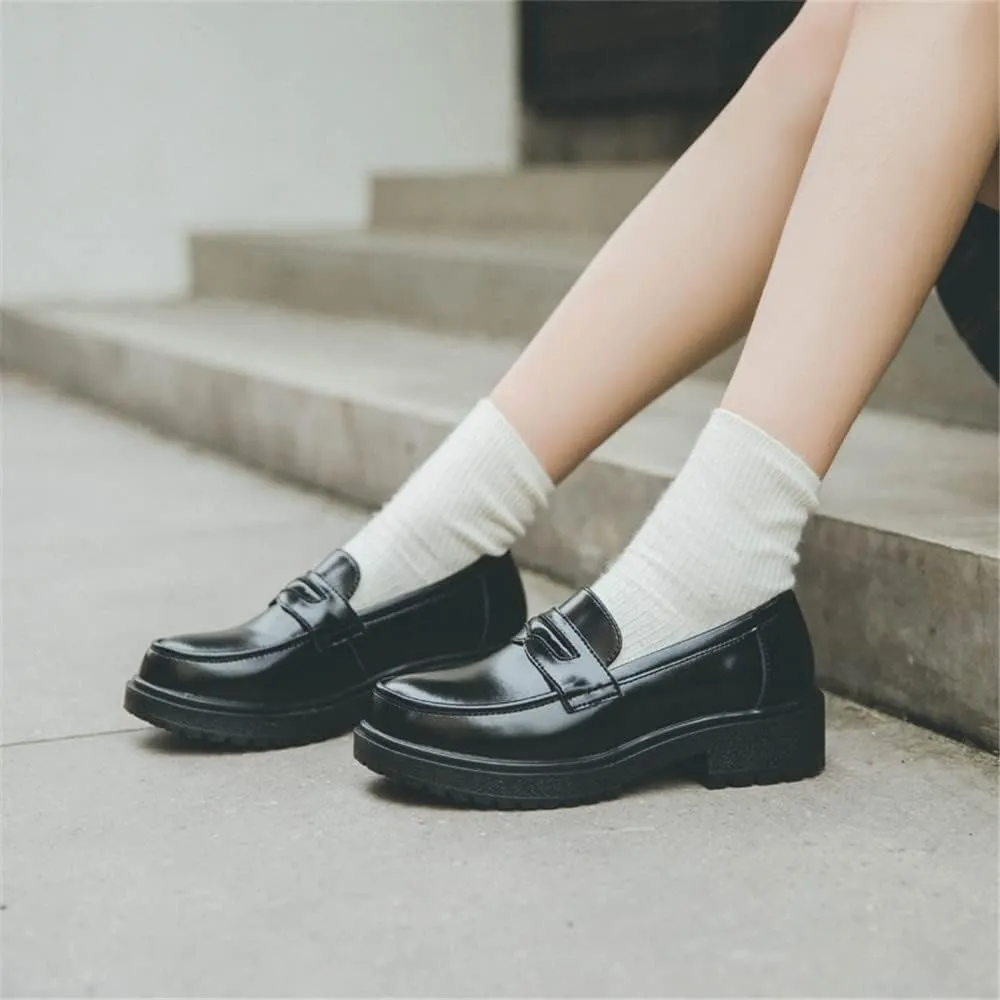 Women's Cowhide Leather Penny Loafers Mori Girl JK Uniform Dress Shoes