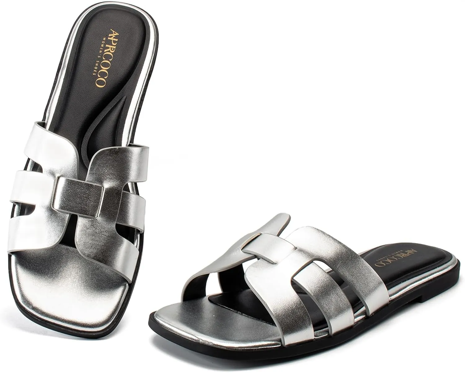 Women's Flat Sandals Casual Slip On Cross Band Sandals for Women Summer Dressy Slide Beach Sandal