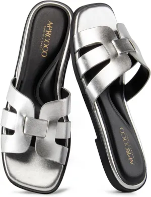 Women's Flat Sandals Casual Slip On Cross Band Sandals for Women Summer Dressy Slide Beach Sandal