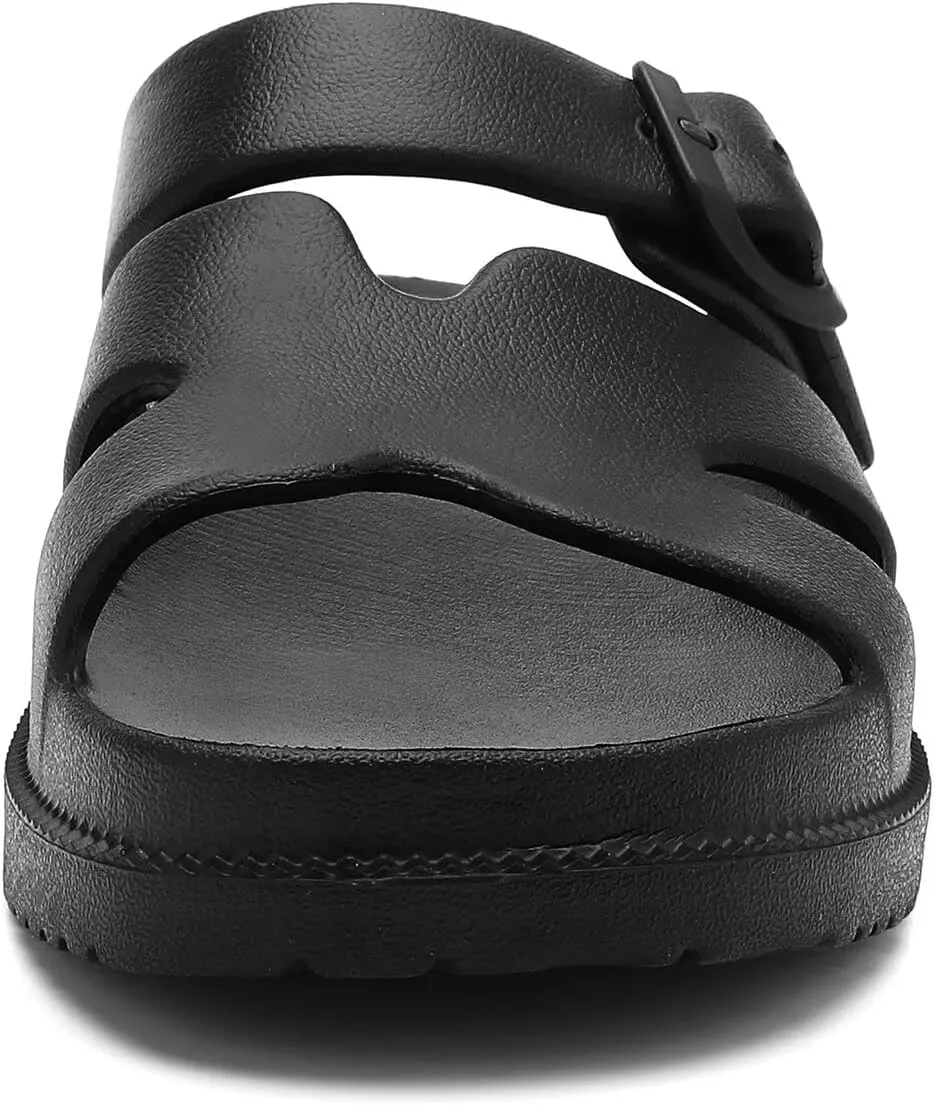 Women's Flat Sandals with Arch Support, Summer Beach Slides Adjustable Buckle, Comfort Lightweight Cushion Slip on H-Strap Sandal