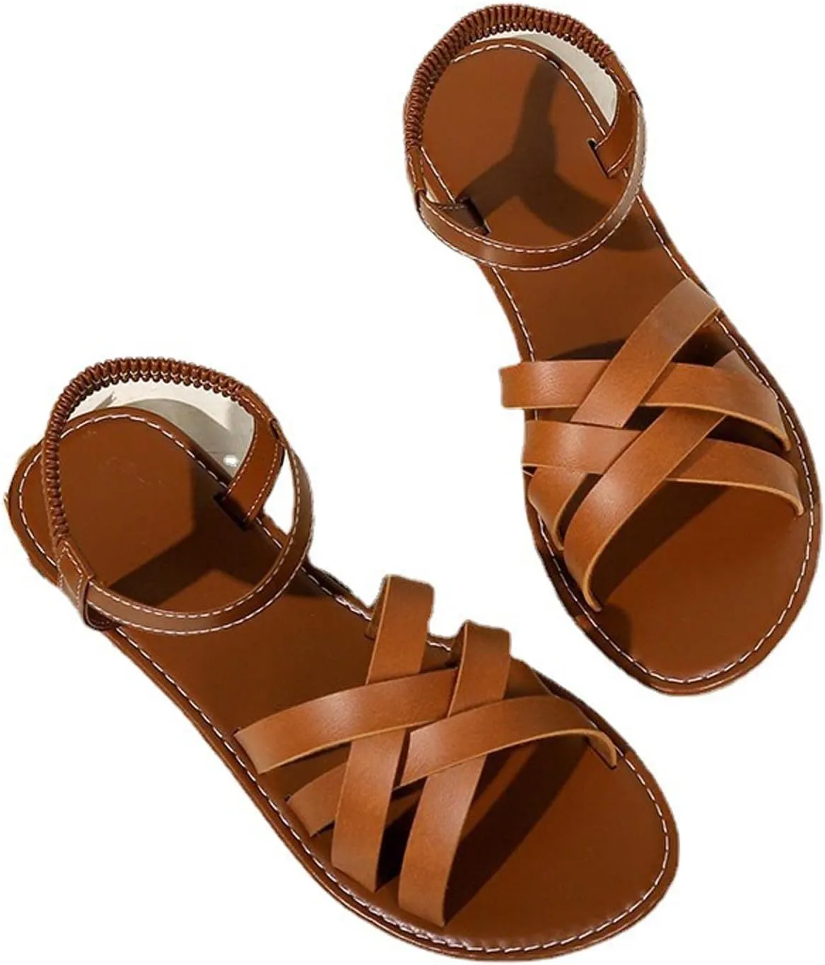 Women's Flat Sandals with Crisscross Straps Comfortable Open Toe Beach Elastic Strap Sandal Casual Summer Footwear