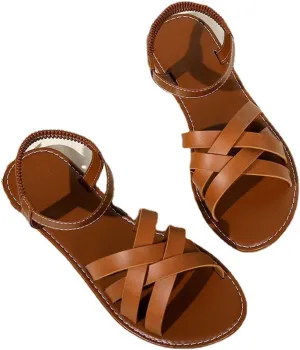 Women's Flat Sandals with Crisscross Straps Comfortable Open Toe Beach Elastic Strap Sandal Casual Summer Footwear