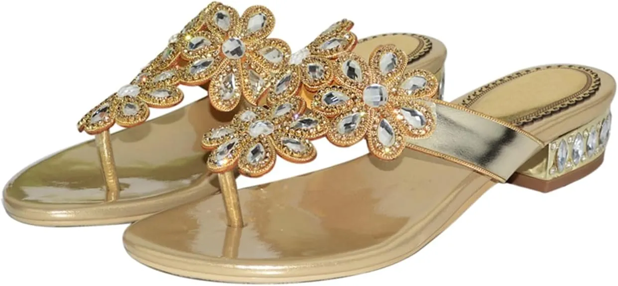 Women's Glitter Rhinestone Flip Flop Sandals Jeweled Sandals Summer Casual Sandals Womens Mules Sandals