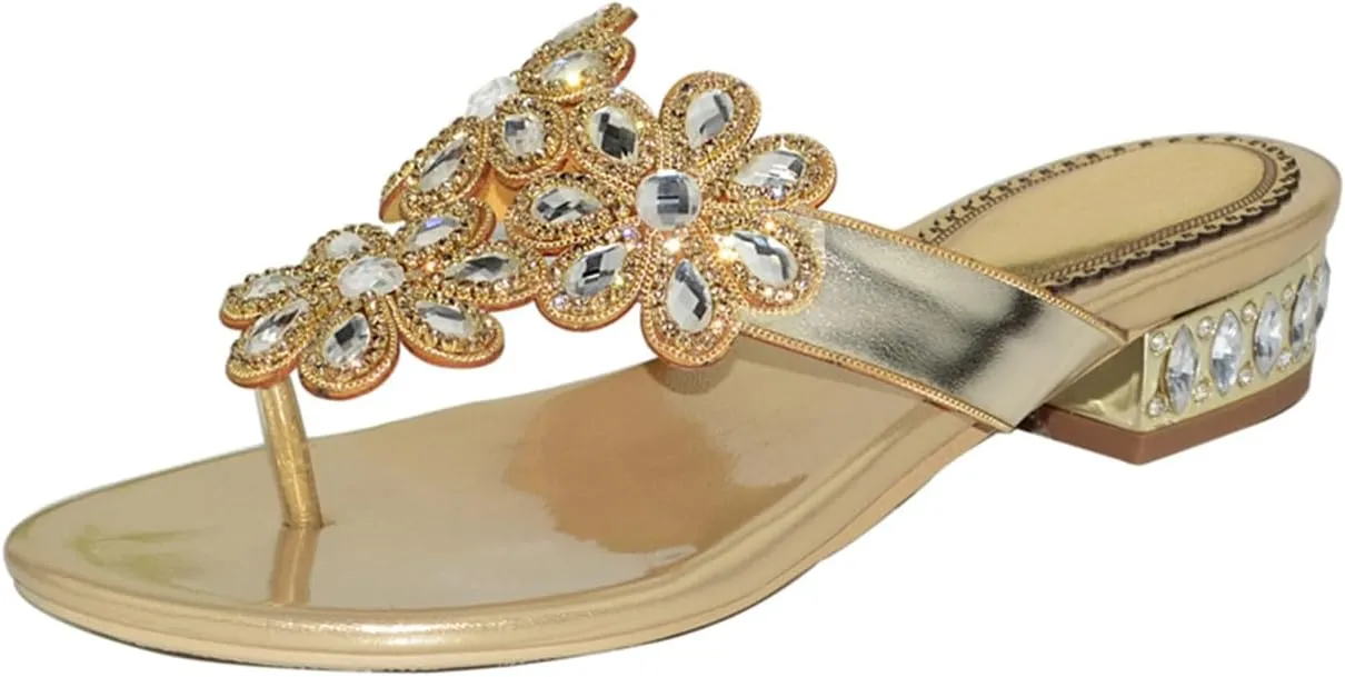 Women's Glitter Rhinestone Flip Flop Sandals Jeweled Sandals Summer Casual Sandals Womens Mules Sandals