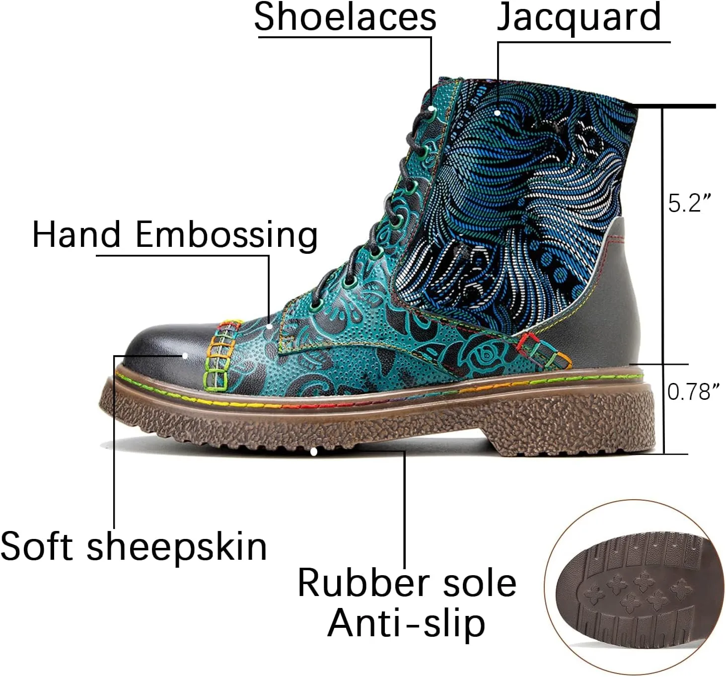 Women's Handmade Retro Lambskin High Heel Boots, Colorful Painting, Metallic Style - Fashion, Comfortable, Durable, Unique Minority Style
