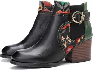 Women's Handmade Retro Lambskin High Heel Boots, Colorful Painting, Metallic Style - Fashion, Comfortable, Durable, Unique Minority Style