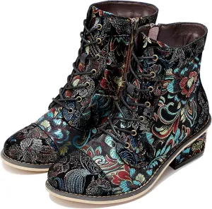 Women's Handmade Retro Lambskin High Heel Boots, Colorful Painting, Metallic Style - Fashion, Comfortable, Durable, Unique Minority Style