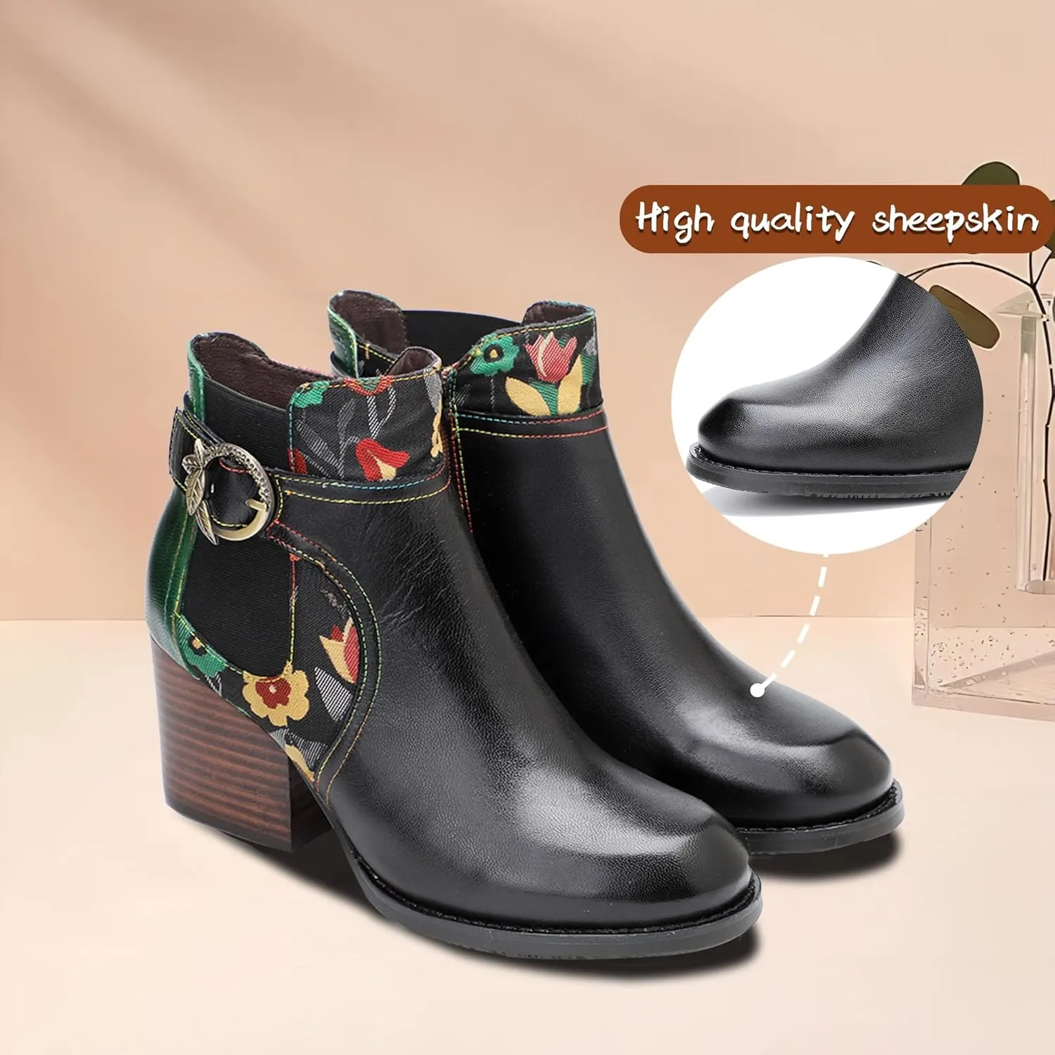 Women's Handmade Retro Lambskin High Heel Boots, Colorful Painting, Metallic Style - Fashion, Comfortable, Durable, Unique Minority Style