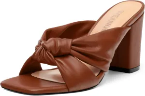 Women's High Heeled Square Toe Slip On Sandals, Puffy Knot Chunky Heel Open Toe Sandals for women, Summer Party Prom Shoes