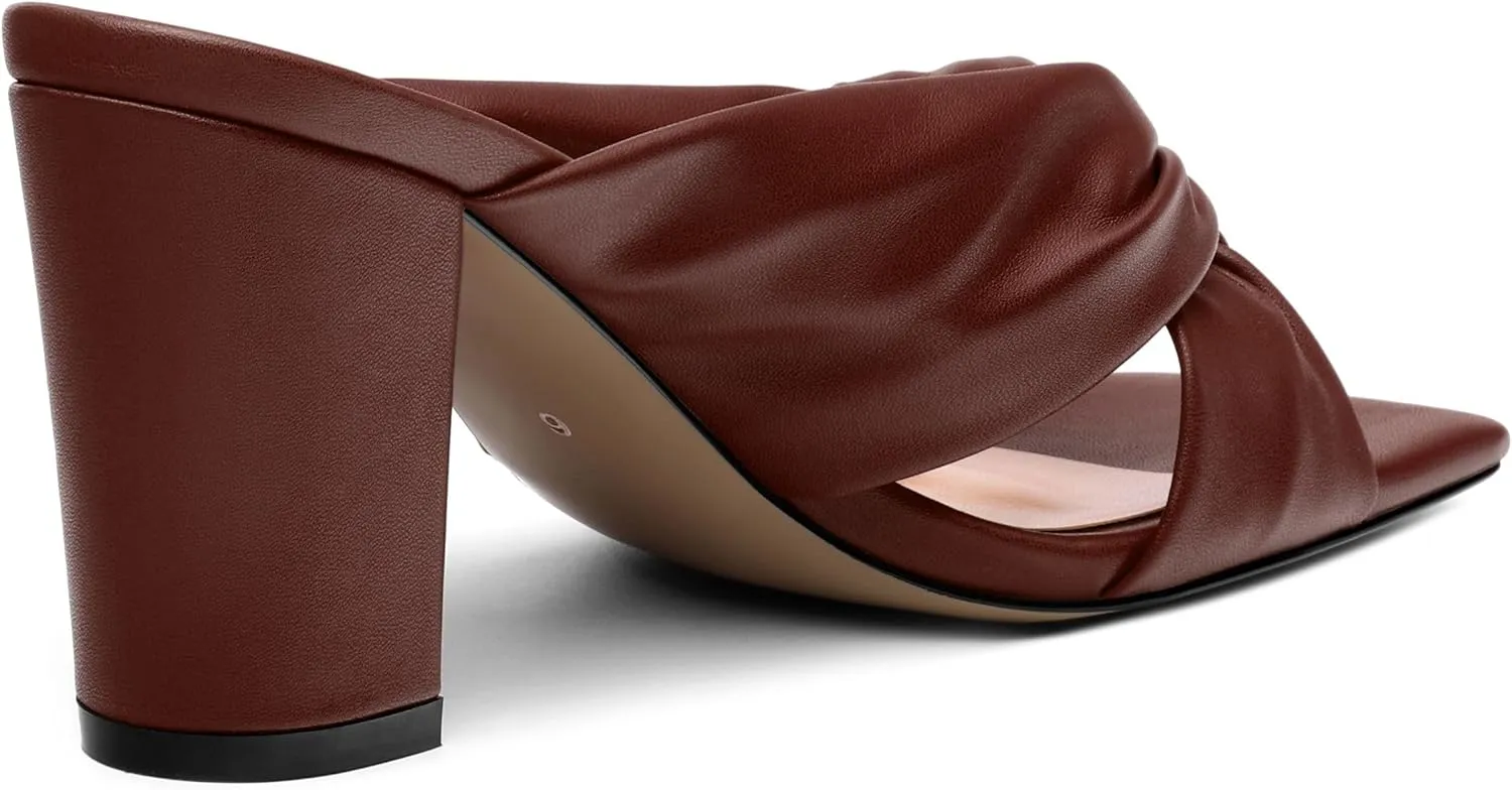 Women's High Heeled Square Toe Slip On Sandals, Puffy Knot Chunky Heel Open Toe Sandals for women, Summer Party Prom Shoes