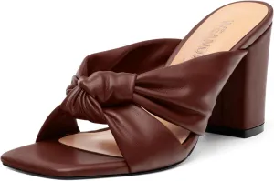 Women's High Heeled Square Toe Slip On Sandals, Puffy Knot Chunky Heel Open Toe Sandals for women, Summer Party Prom Shoes